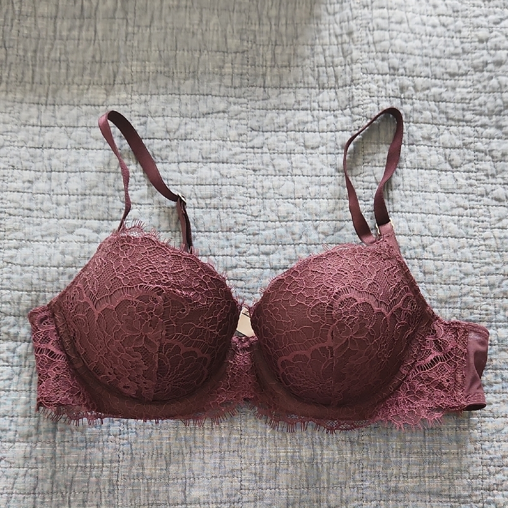 Victoria Secret Maroon Red Push Up Bra Sz 34B